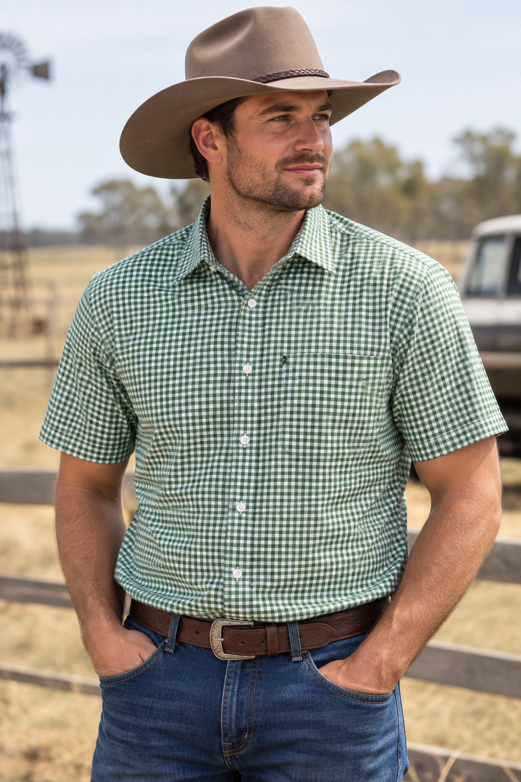 Pilbara Mens Short Sleeve Gingham Shirt