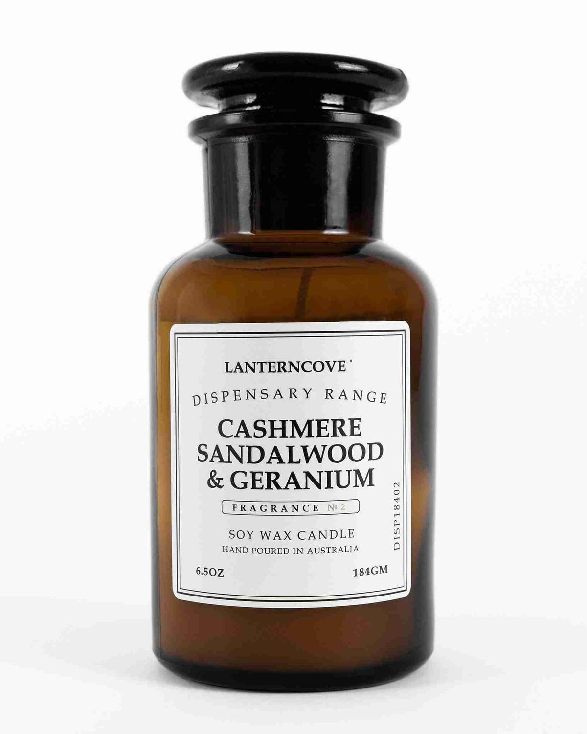 Lanterncove Dispensary 6.5 oz Soy Wax Candle Cashmere Sandalwood and Geranium