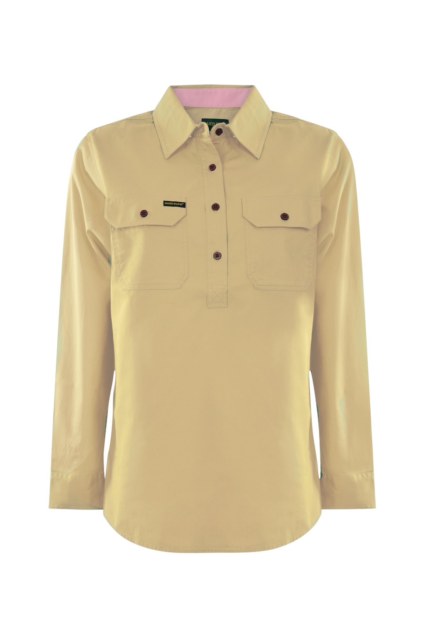 Hard Slog Womens Half Placket Light Cotton Coloured Long Sleeve Work Shirt