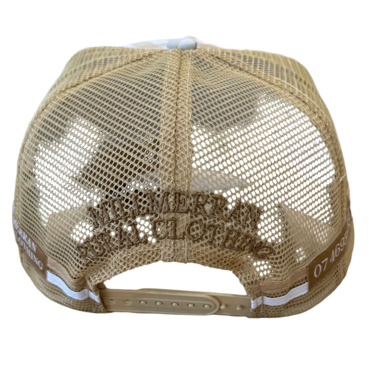 MRC Trucker Cap Taupe Gingham Check Leather Patch