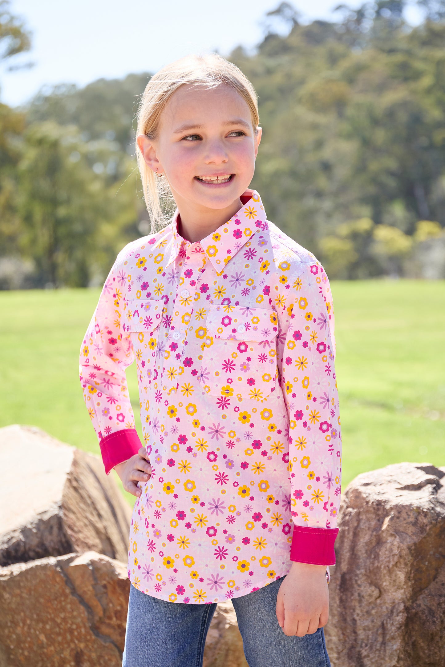 Hard Slog Kids Daisy 1/2 Placket Long Sleeve Shirt