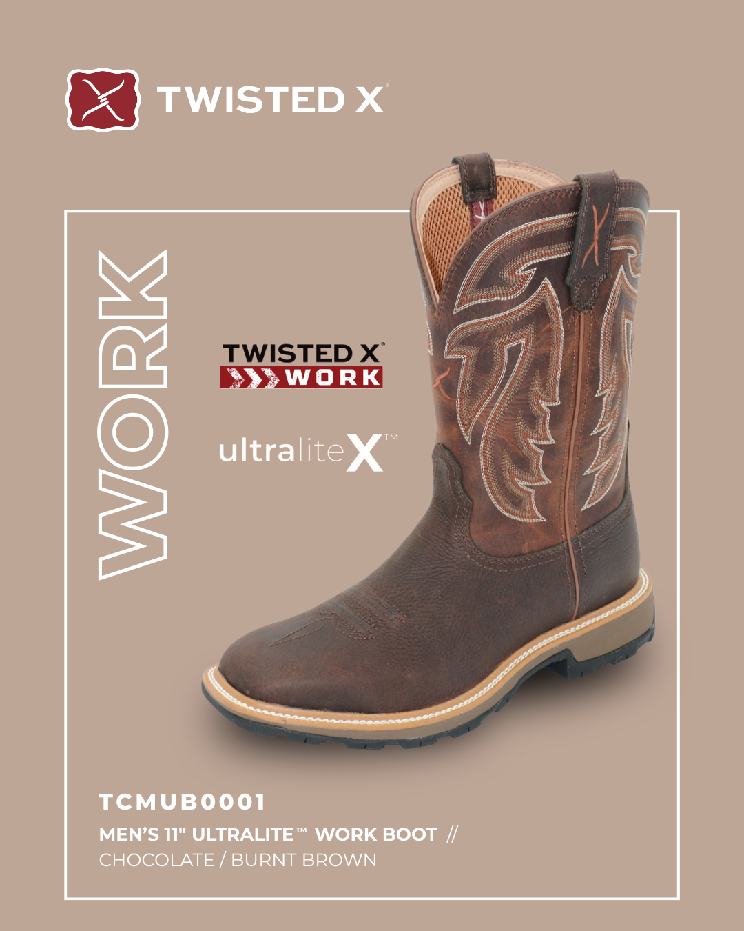 Twisted X Mens 11 Ultralite Work Western Boots