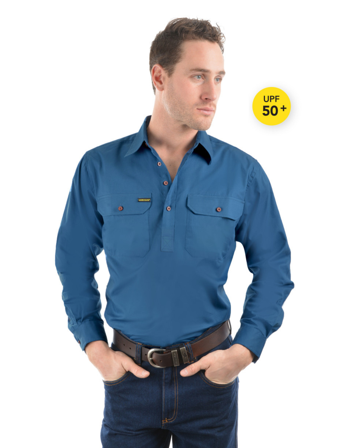 Hard Slog Mens Half Placket Light Cotton Country Work Shirt