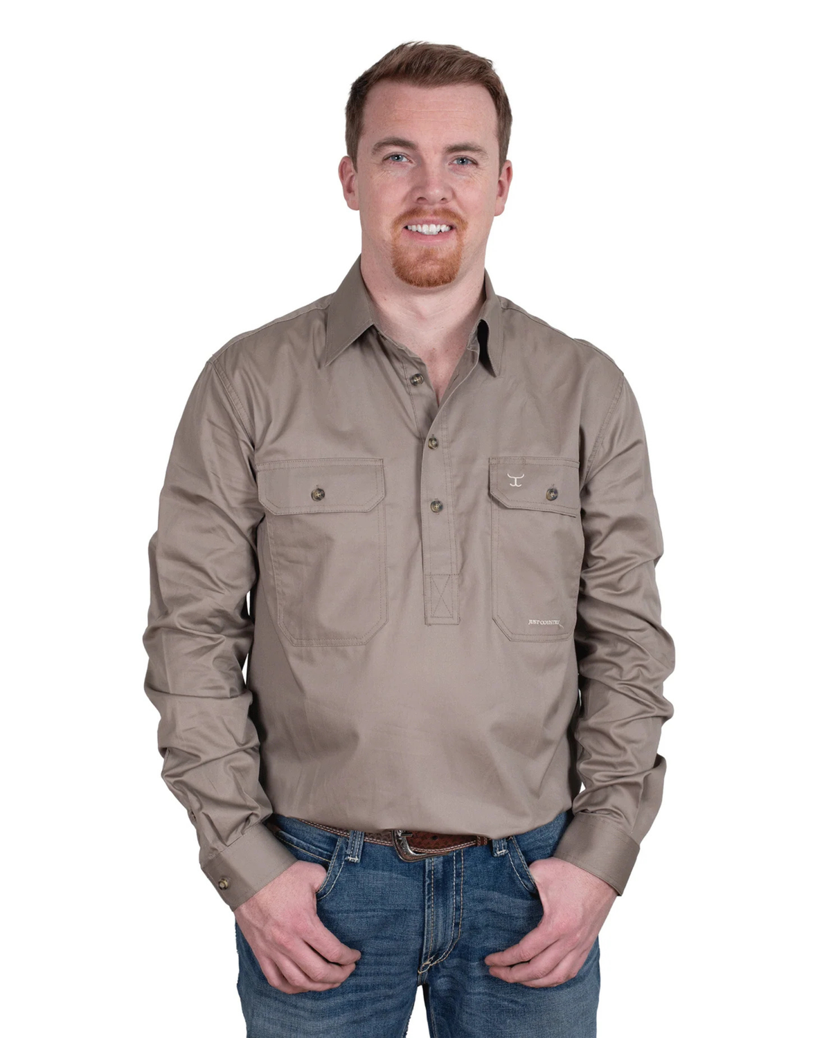 Just Country Mens Cameron Half Button Country Workshirt