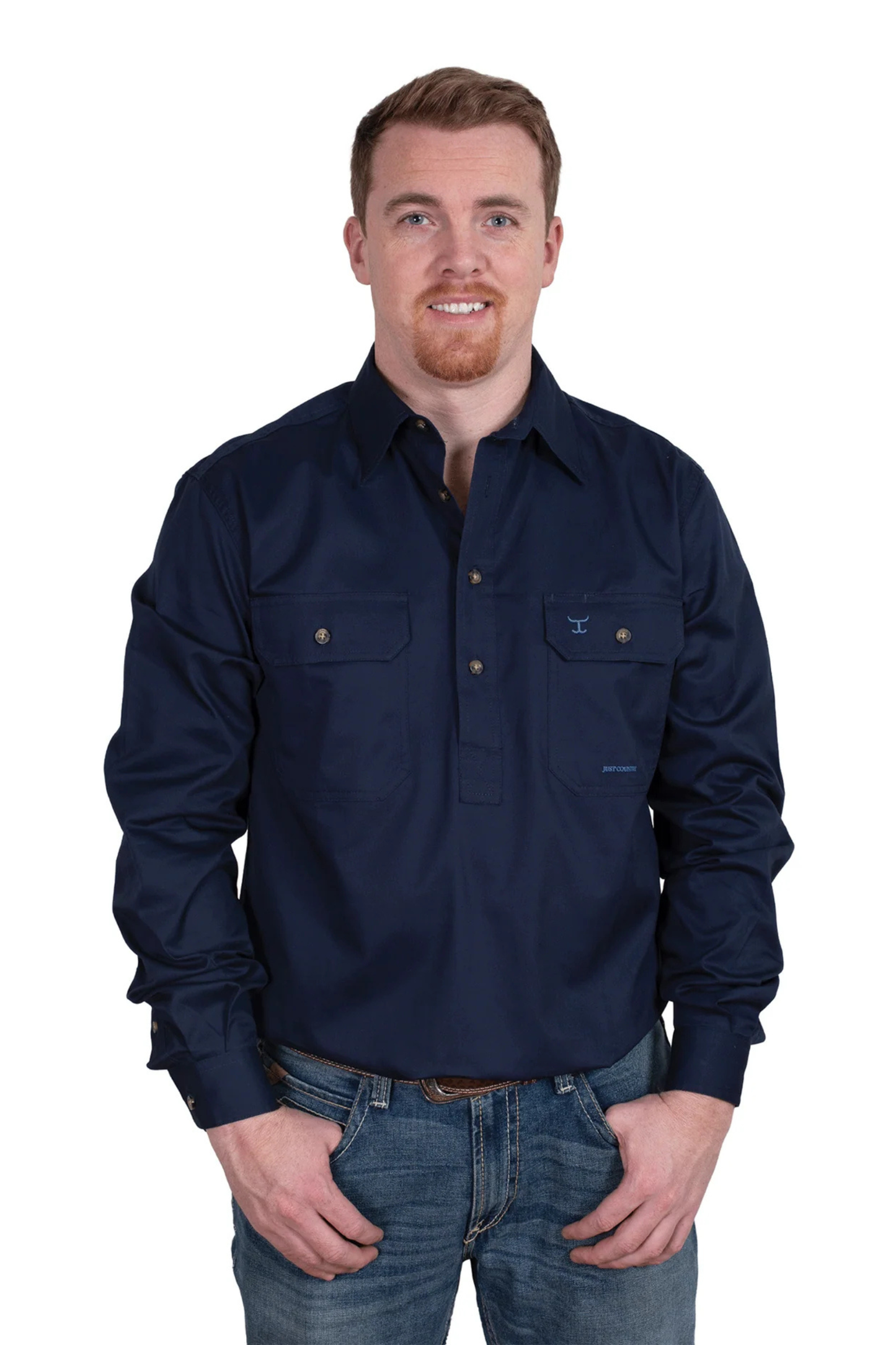 Just Country Mens Cameron Half Button Country Workshirt