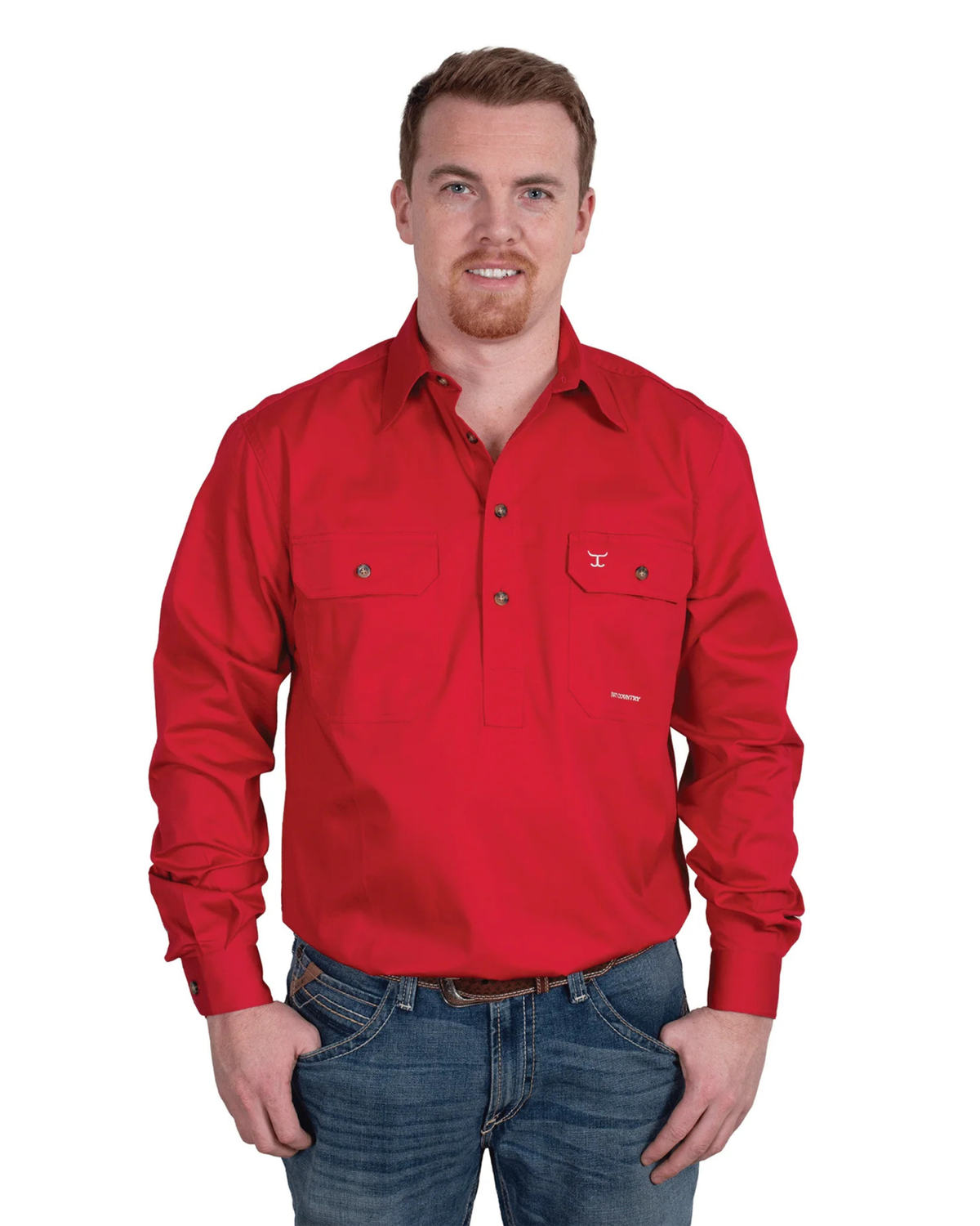 Just Country Mens Cameron Half Button Country Workshirt