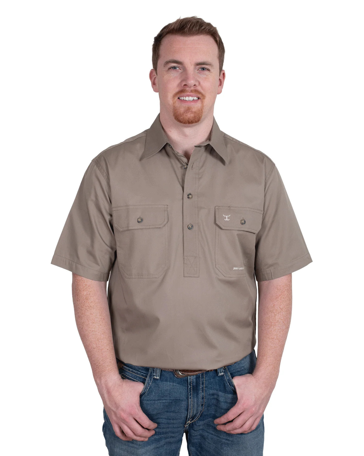 Just Country Mens Adam Half Button Short Sleeve Workshirt