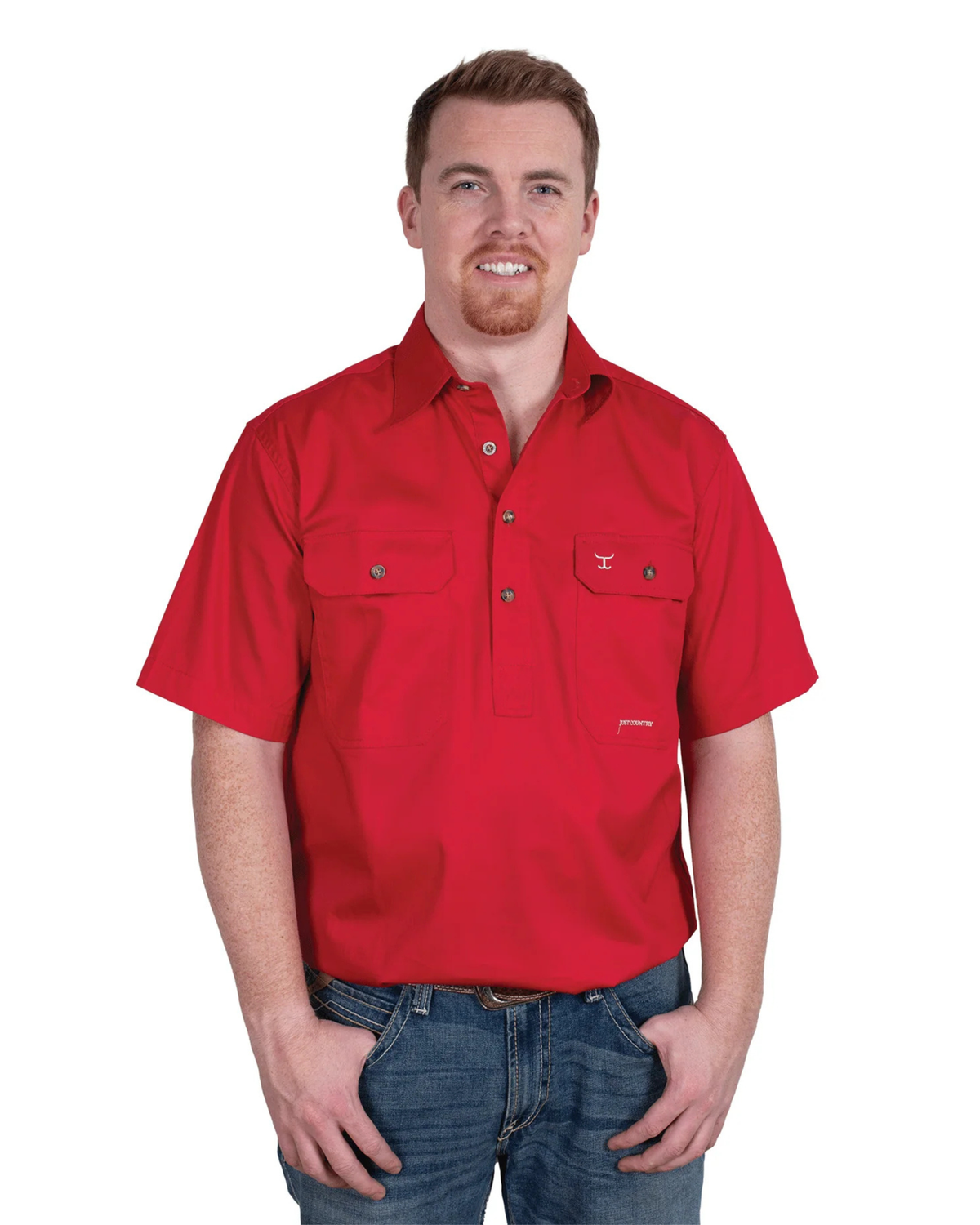 Just Country Mens Adam Half Button Short Sleeve Workshirt