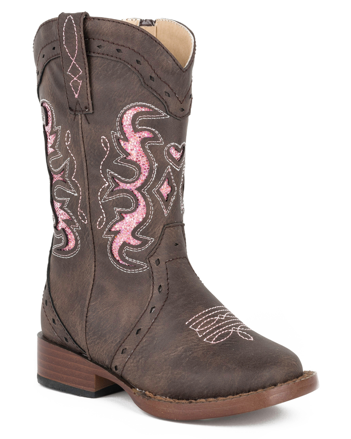 Roper Toddler Lexi Western Boots Chocolate/Pink Glitter