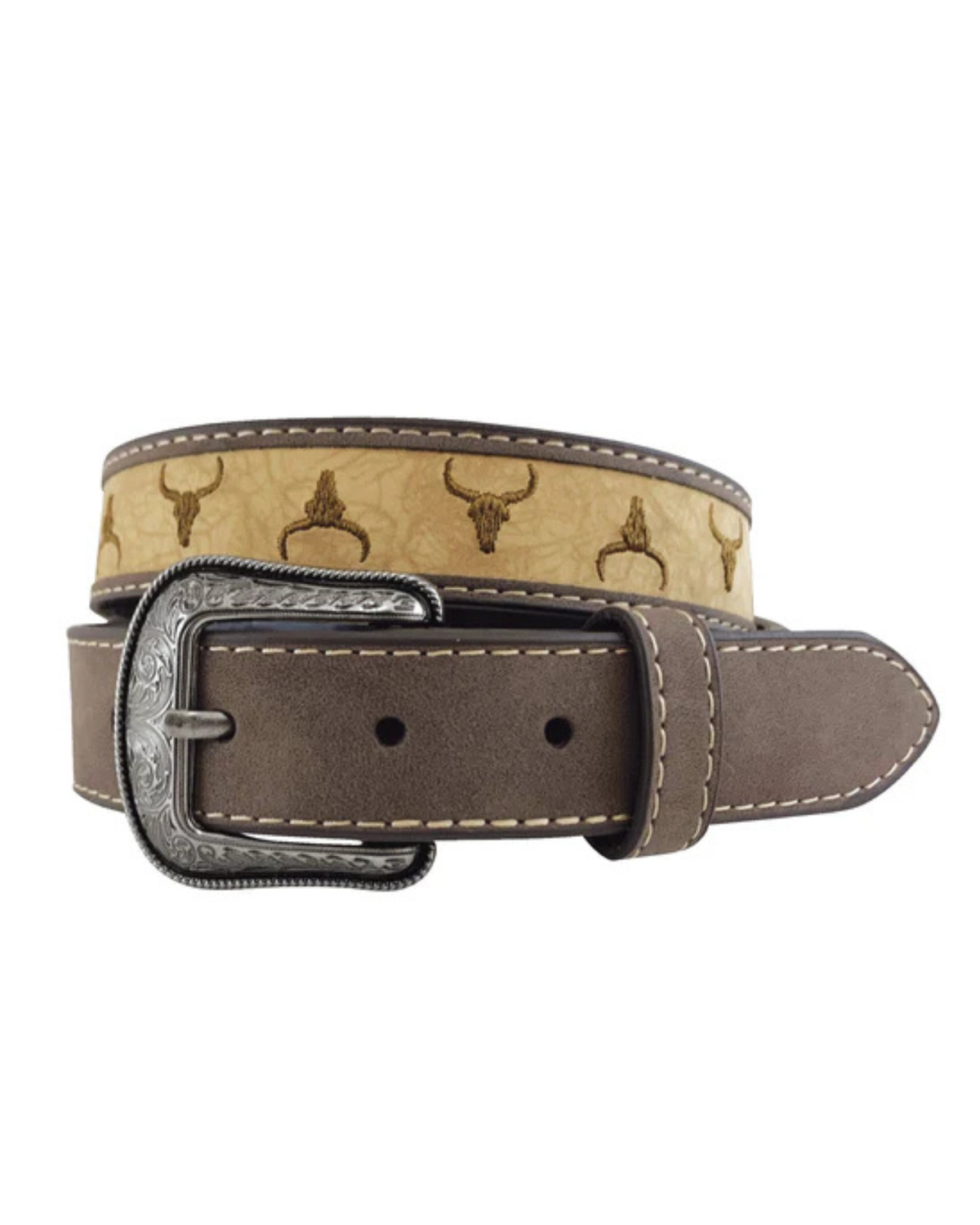 Roper Boys Belt 1.1/4 Inch Leather Steer Head Embroidered