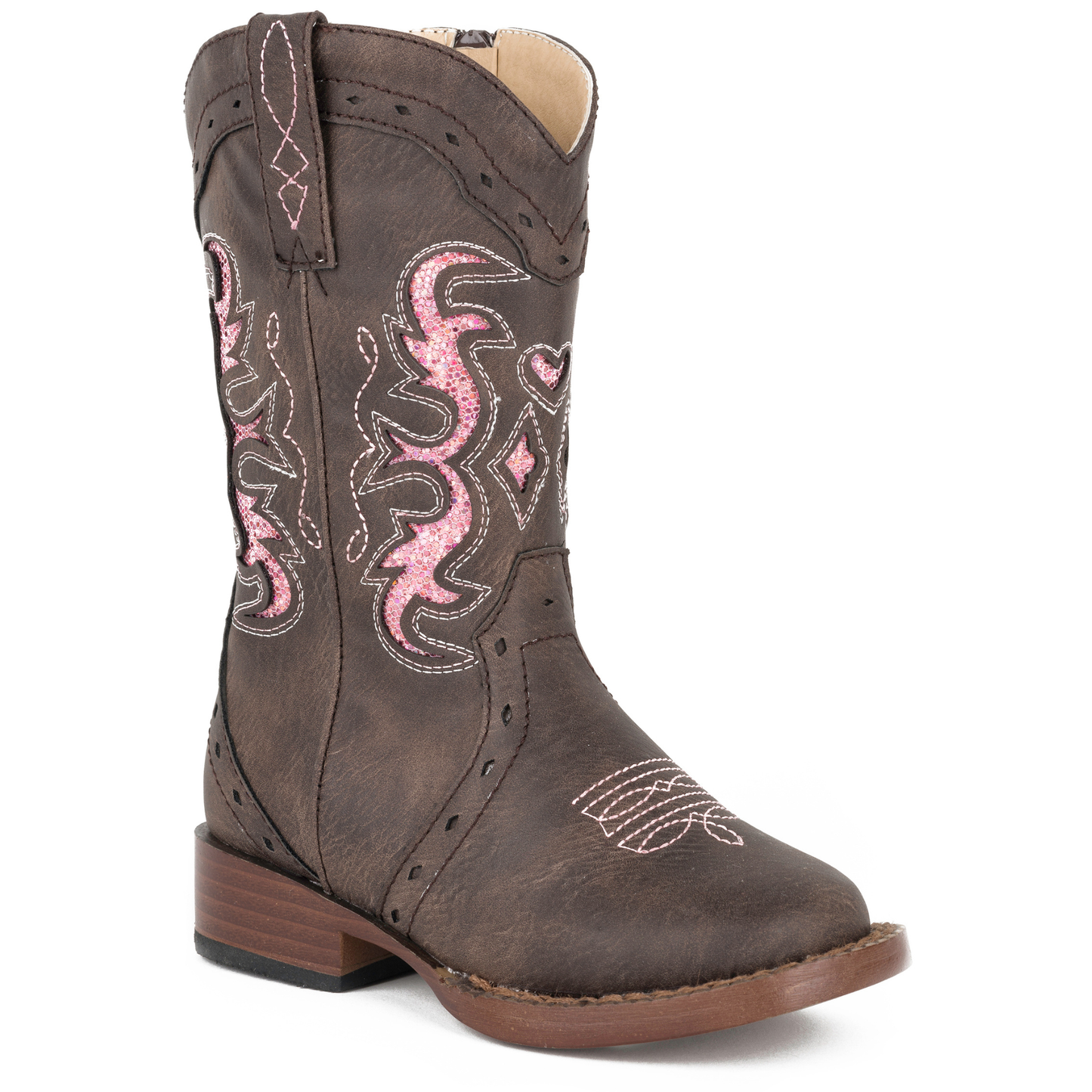 Roper Big Kids Lexi Western Boots Chocolate/Pink Glitter