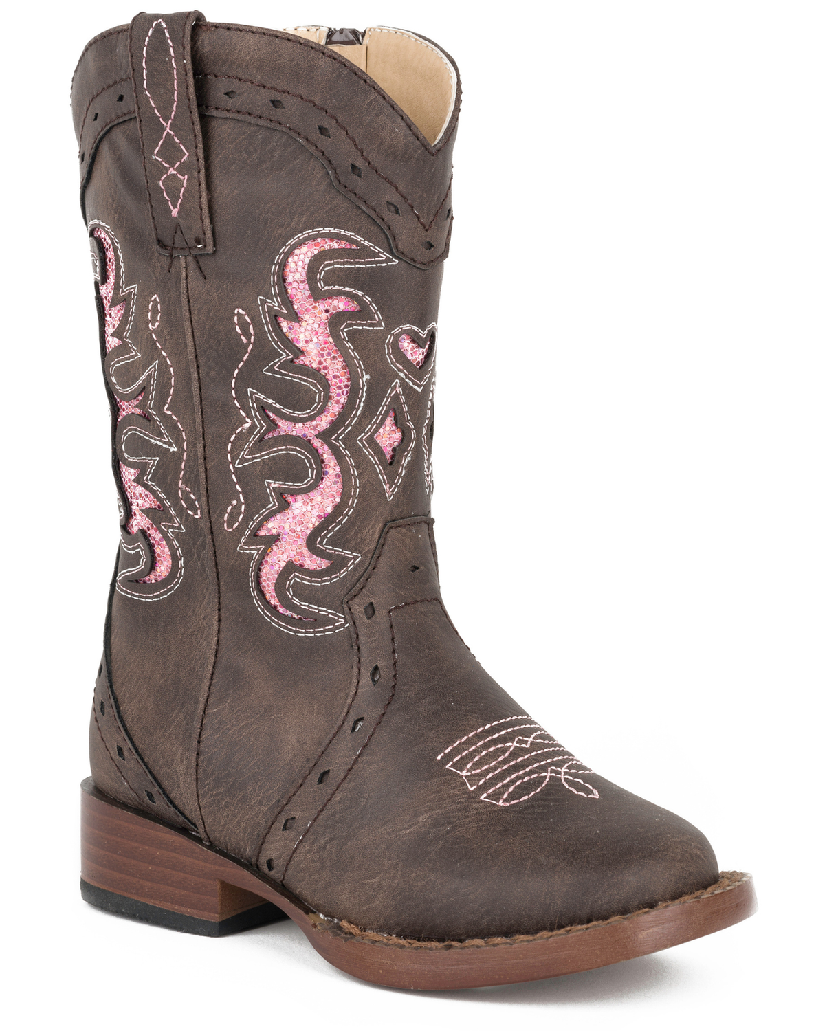 Roper Big Kids Lexi Western Boots Chocolate/Pink Glitter