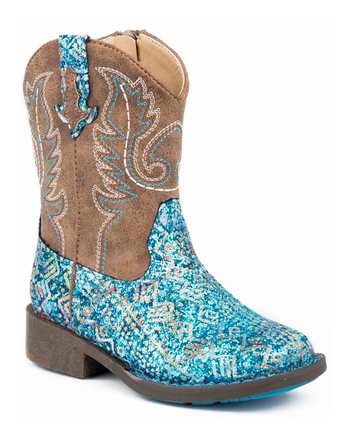 Roper Toddler Glitter Aztec Boots Blue Glitter/Brown