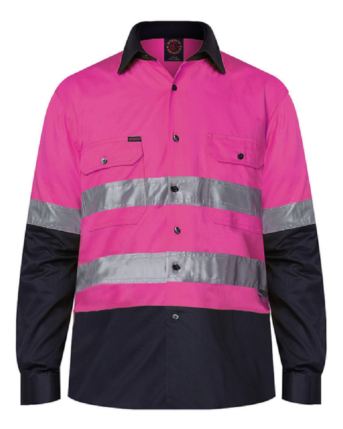 Ritemate Mens 2 Tone Open Front Work Shirt Long Sleeve with Reflective Tape