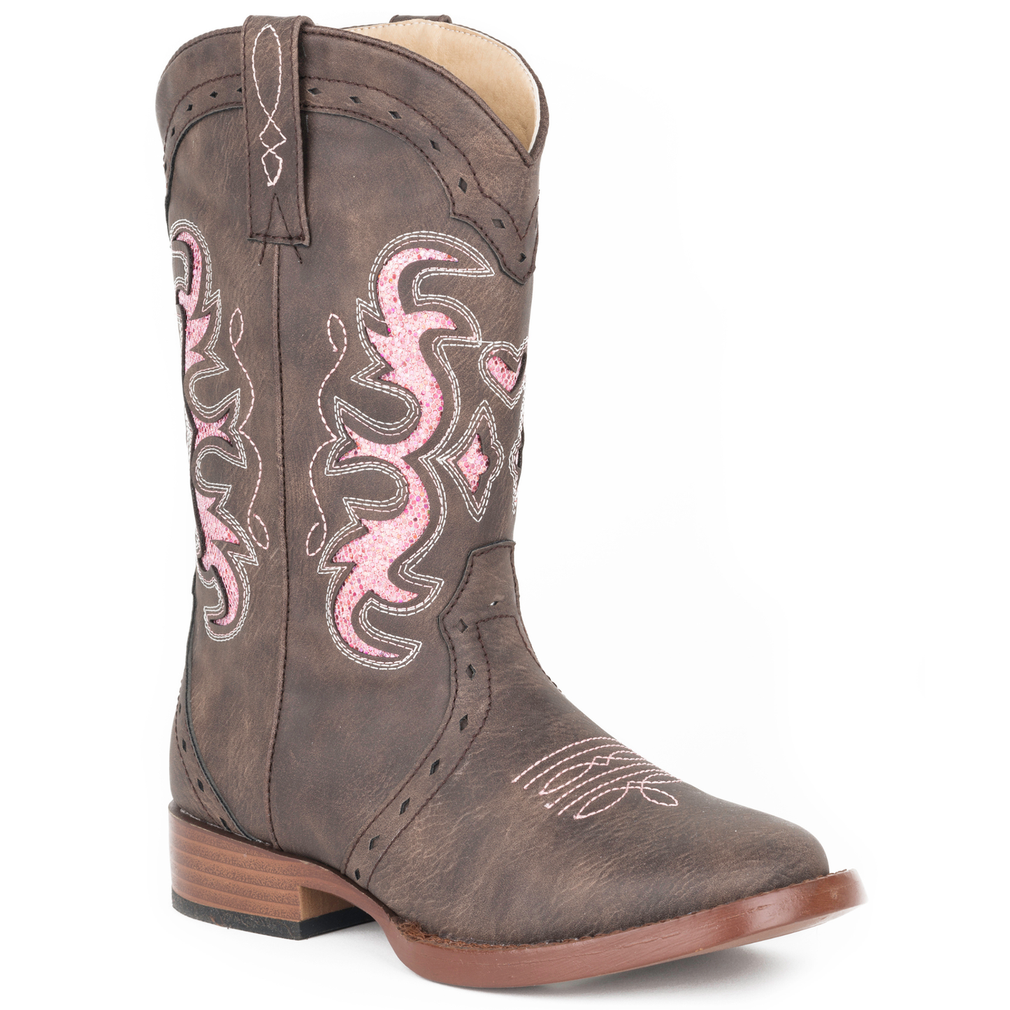 Roper Kids Lexi Western Boots Chocolate/Pink Glitter