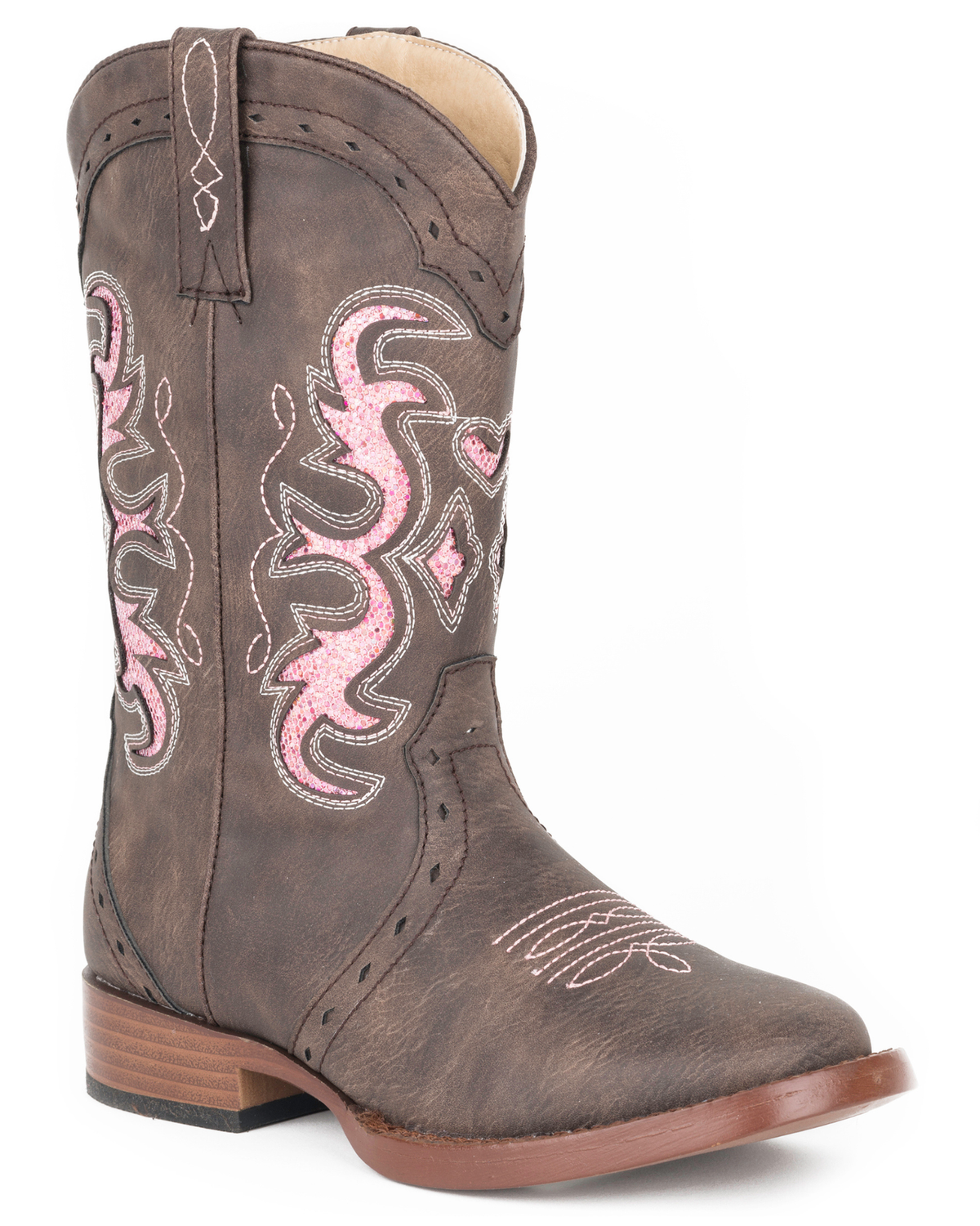 Roper Kids Lexi Western Boots Chocolate/Pink Glitter
