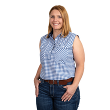 Load image into Gallery viewer, JUST COUNTRY WOMENS LILLY HALF BUTTON SLEEVELESS PRINT WORKSHIRT