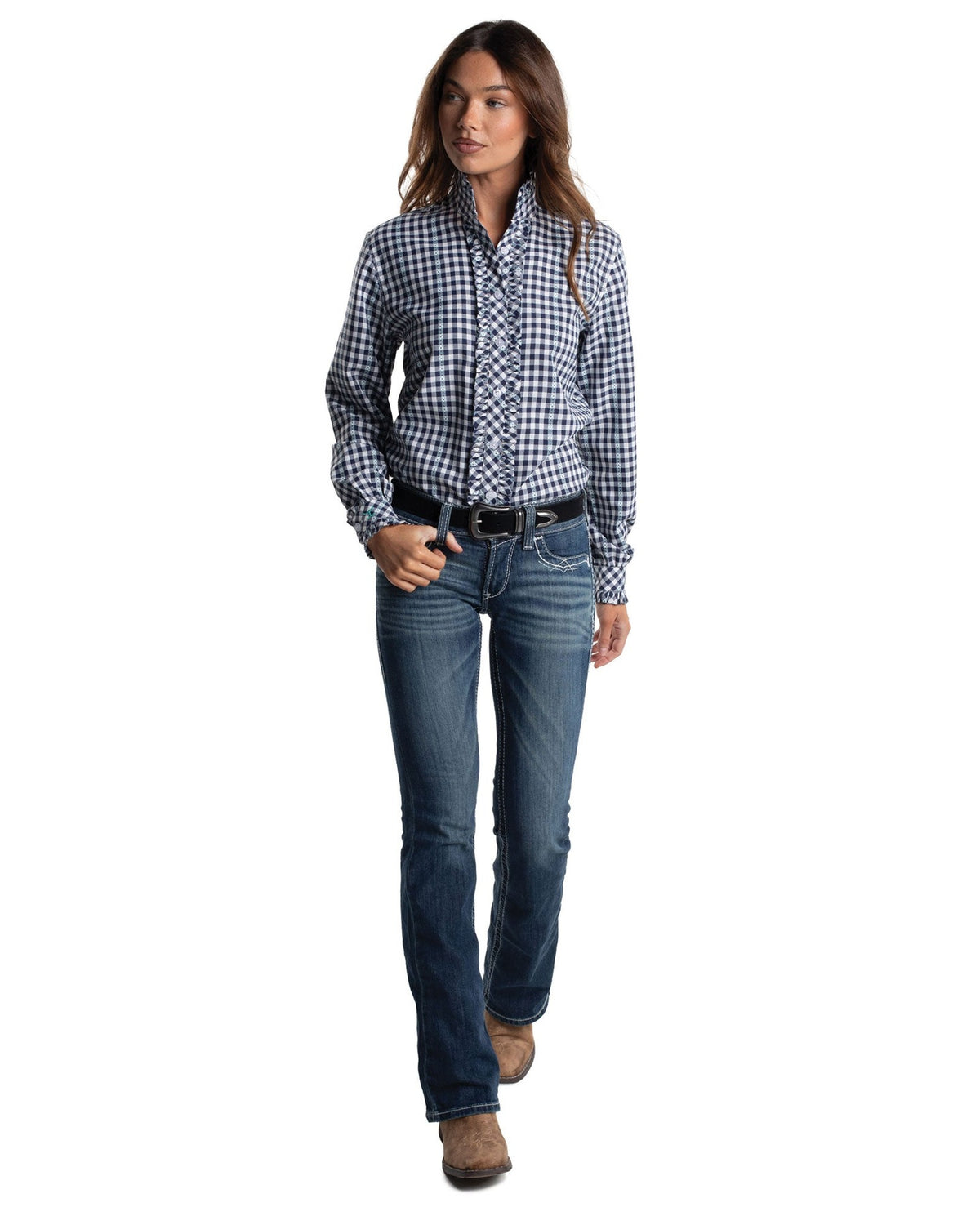 Just Country Womens Abbey Frills Full Button Print Workshirt