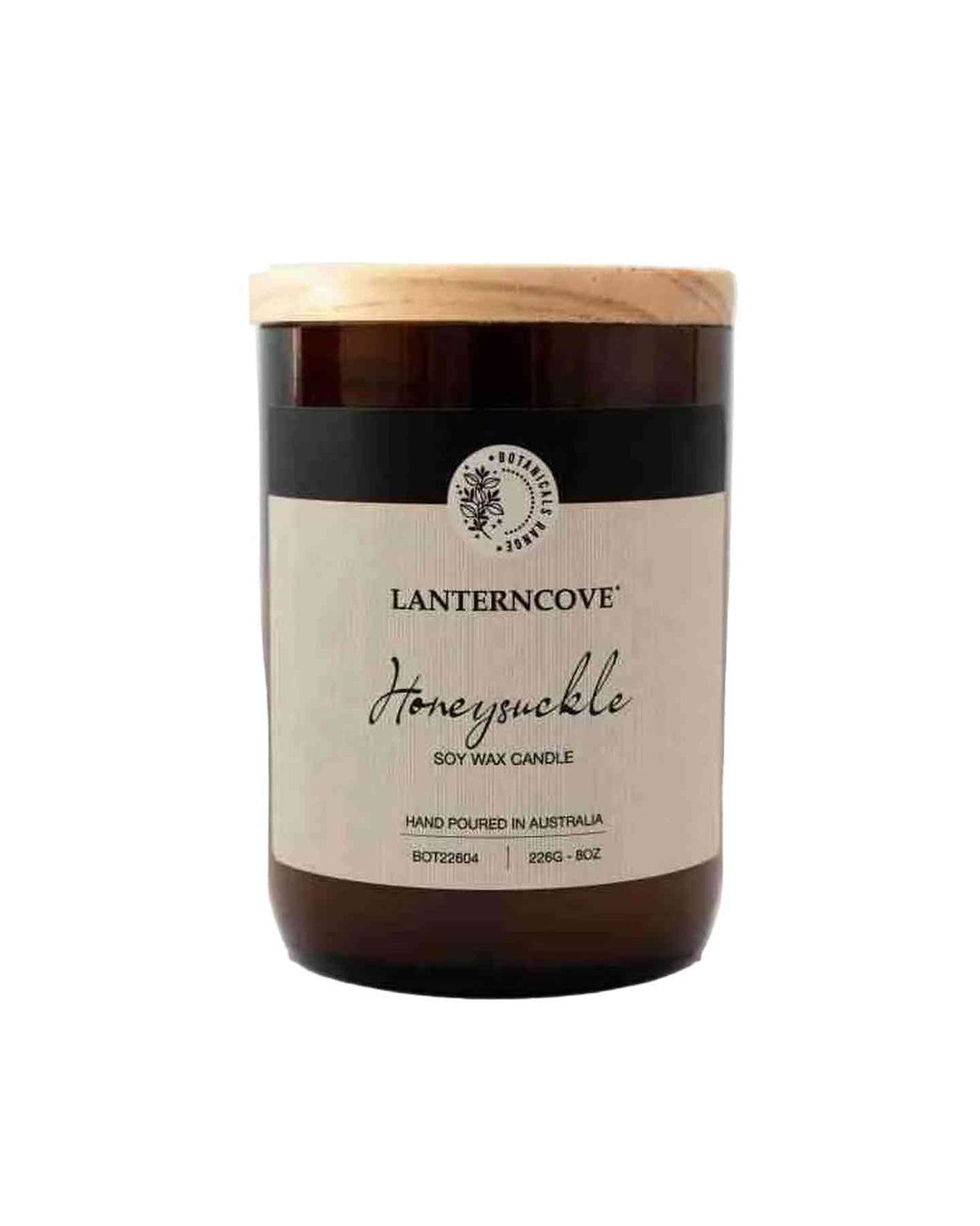 Lanterncove Botanicals 8oz Glass Soy Wax Candle Honeysuckle