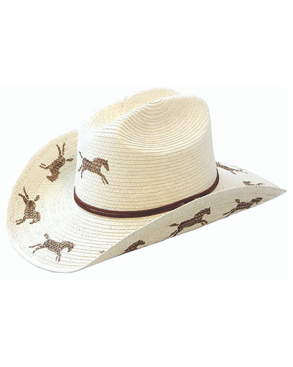 Sunbody Hats Kids Cattleman Palm Leaf Hat Natural/Running Horses