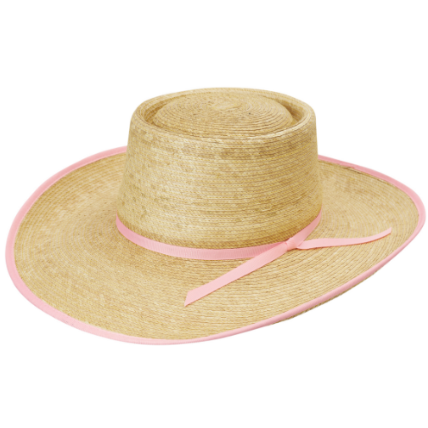SUNBODY HATS REATA 4 INCH BRIM PALM LEAF HAT OAK / LIGHT PINK BOUND EDGE