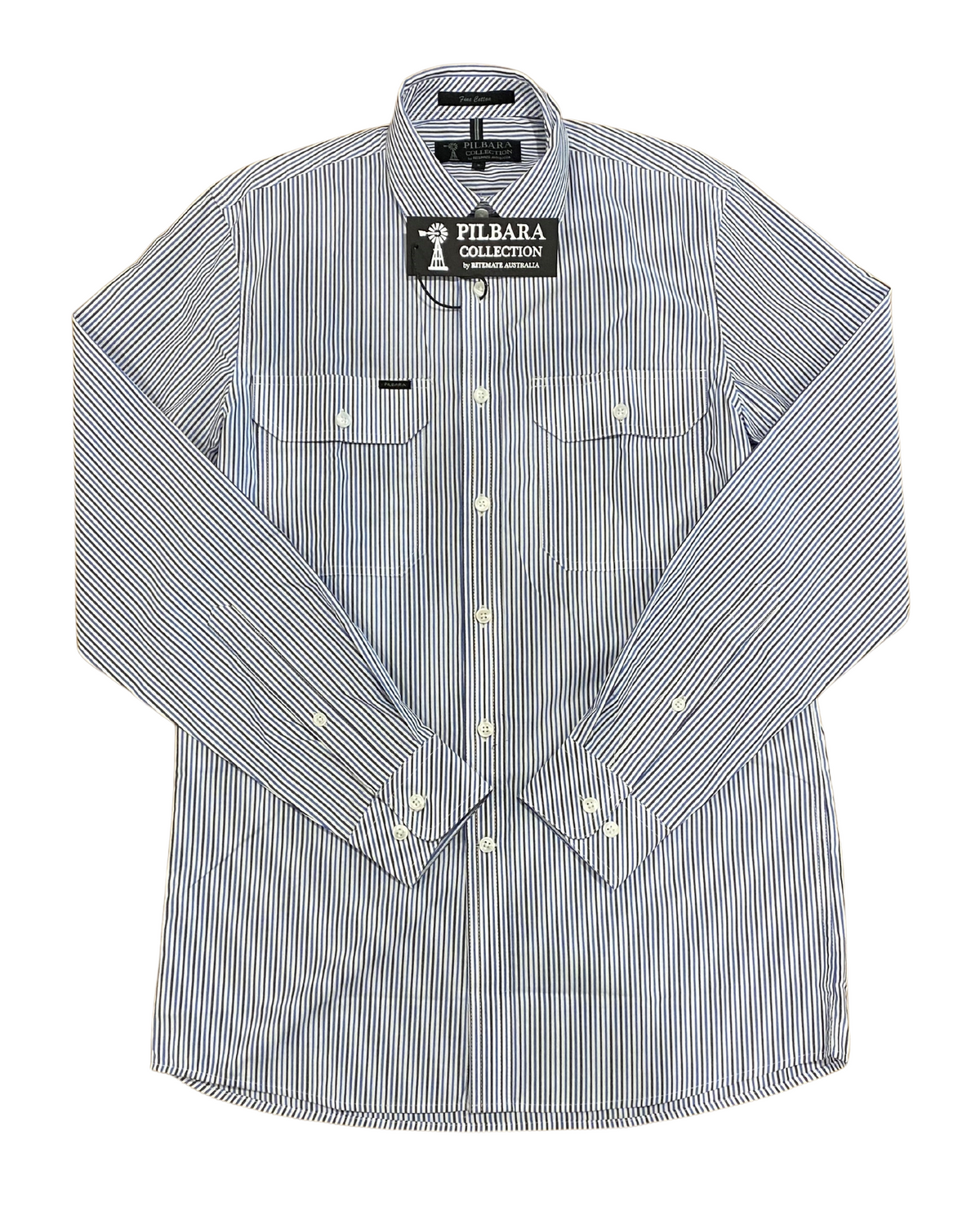 Pilbara Mens Y/d Stripe Dual Pocket L/s Shirt