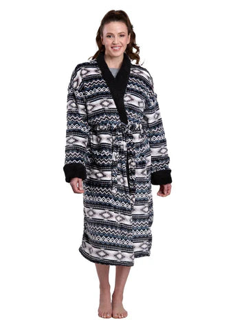 Roper Womens Fleece Robe Aztec Black