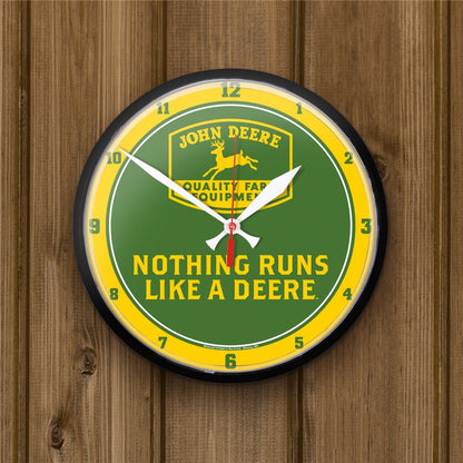 John Deere Wall Clock Round - Nothing Runs Like a Deere Retro Logo