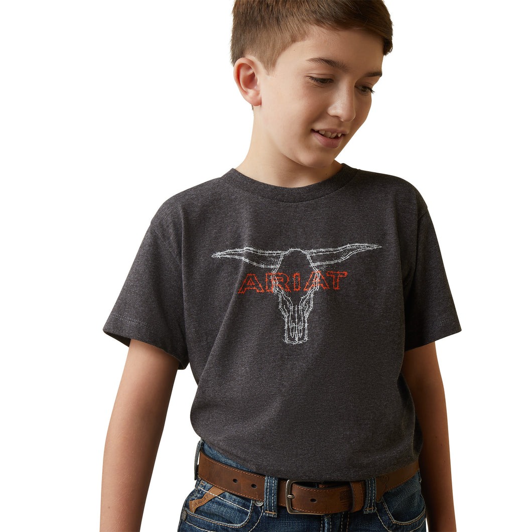 ARIAT BOYS BARBED WIRE STEER SS T-SHIRT