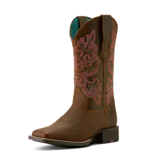 Ariat Womens Round Up Wide Square Toe Stretch Fit Sassy Brown Western Boots