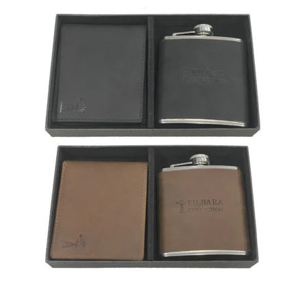 Pilbara Leather Wallet & Hip Flask Gift Set