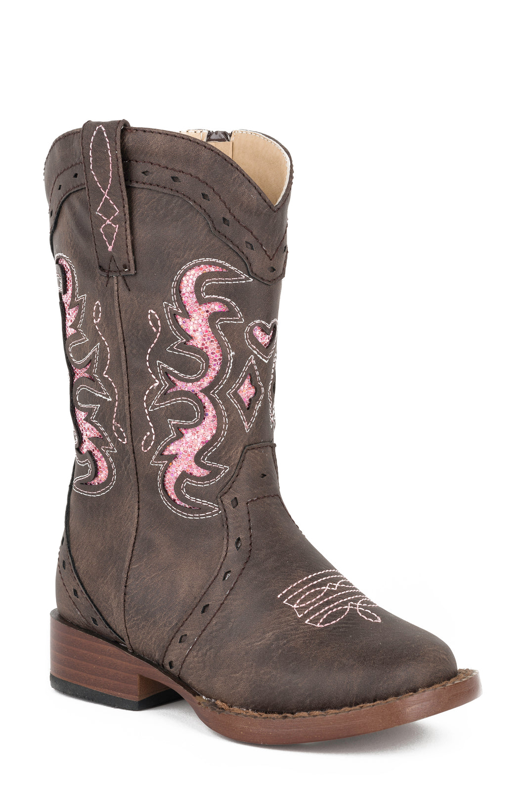 Roper Big Kids Lexi Western Boots Chocolate/Pink Glitter