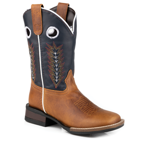 Roper Kids James Tan Burnished/Navy Leather Boots