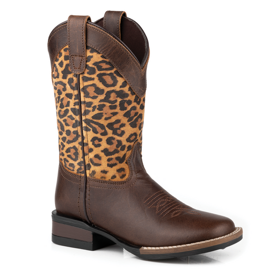 Roper Kids Monterey Leopard Brown Leather/Suede Leopard Print Boots