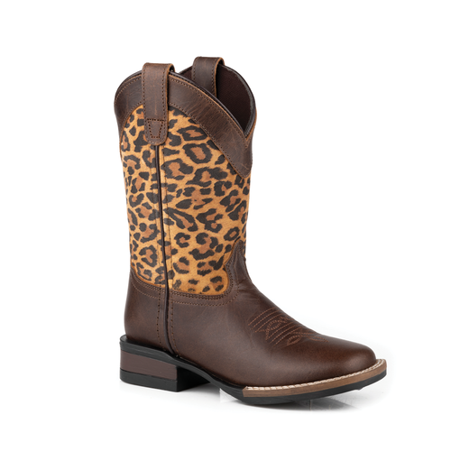 Roper Kids Monterey Leopard Brown Leather/Suede Leopard Print Boots