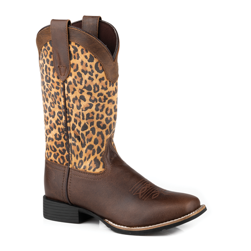 Roper Womens Monterey Leopard Brown Leather/Suede Leopard Print Boots