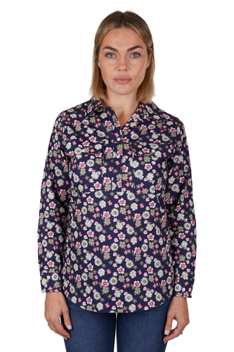 Hard Slog Womens Rose Half Placket Long Sleeve Shirt