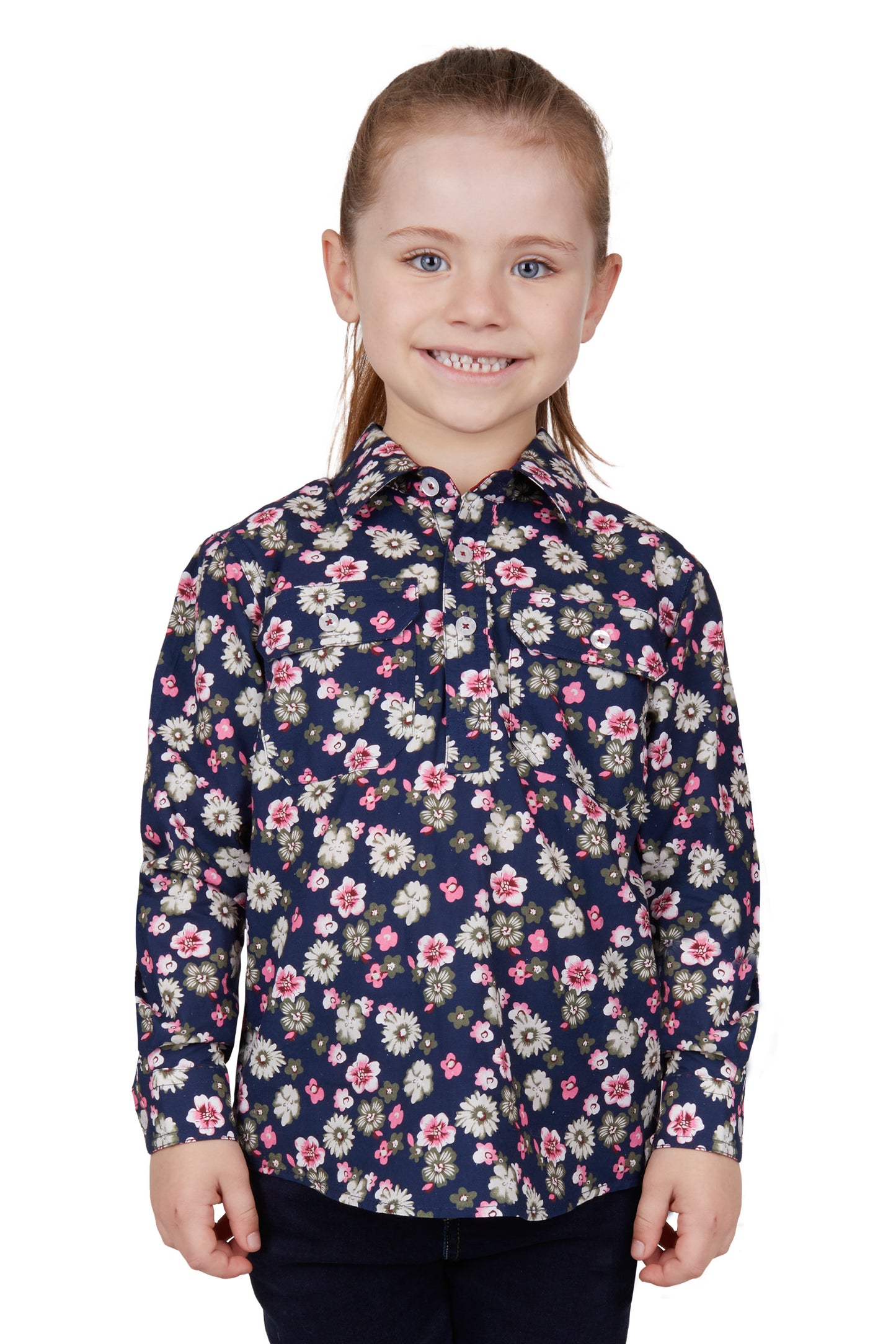 Hard Slog Kids Rose Half Placket Long Sleeve Country Shirt