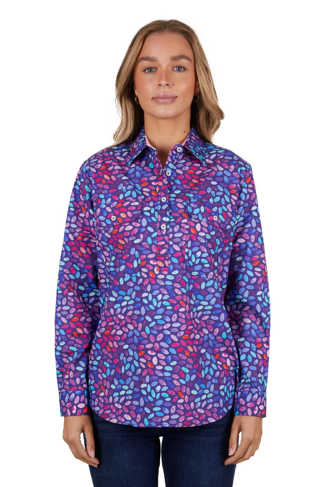 Hard Slog Womens June Half Placket Long Sleeve Shirt