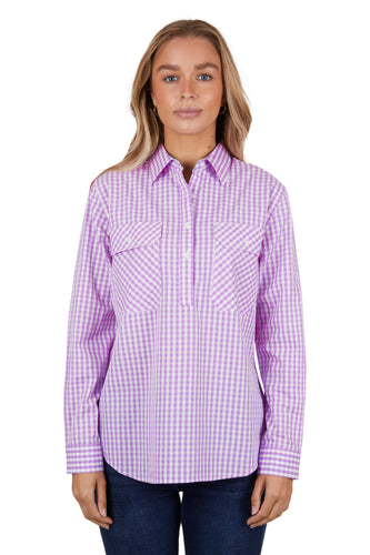 Hard Slog Womens Ayla Half Placket Long Sleeve Shirt