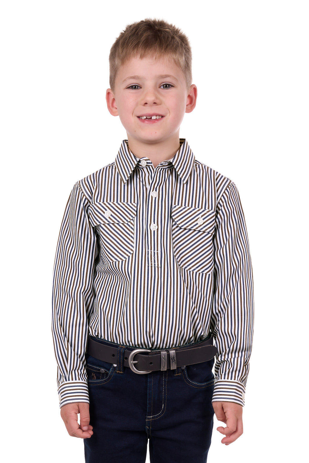 Hard Slog Kids Cane Half Placket Long Sleeve Country Shirt