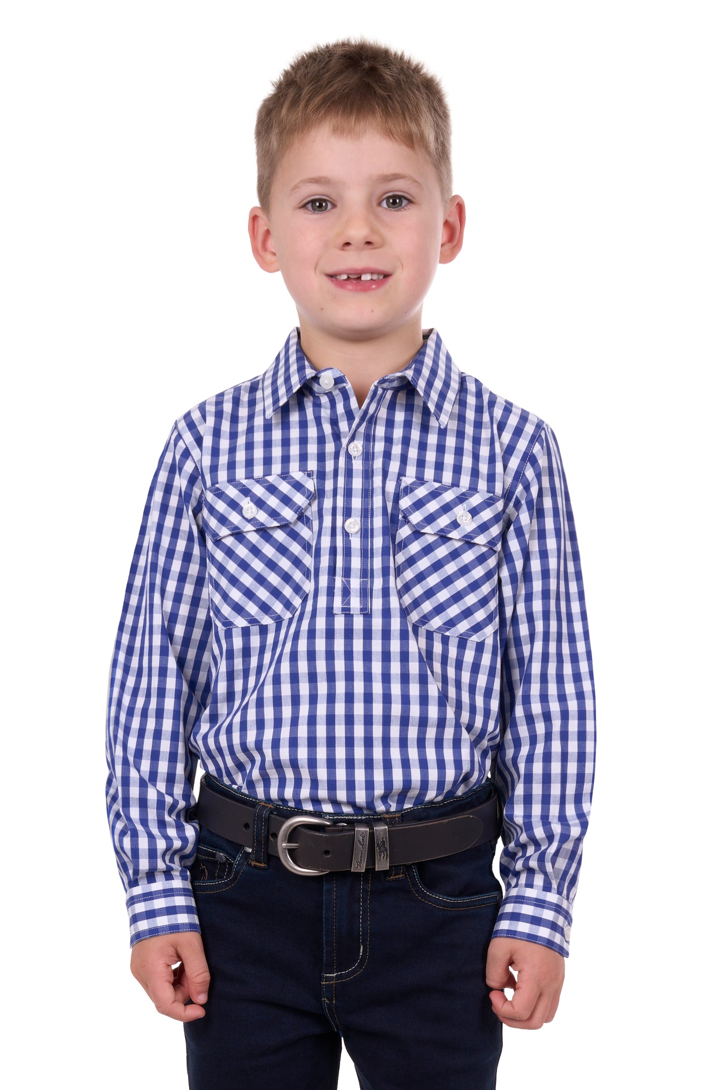 Hard Slog Kids Denny Half Placket Long Sleeve Country Shirt