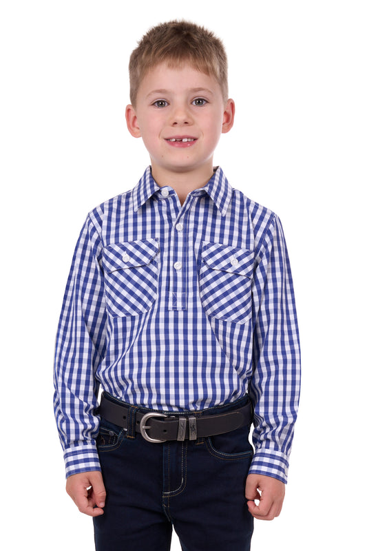 Hard Slog Kids Denny Half Placket Long Sleeve Country Shirt