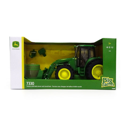 John Deere 1:16 Toy Tractor with Front Bale Mover and Bale
