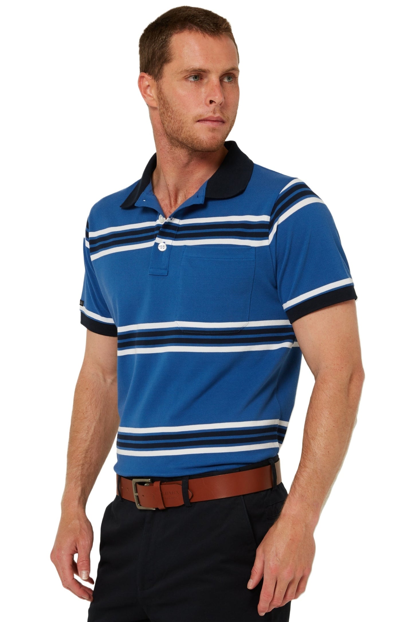 Pilbara Mens Yarn Dyed Striped Pocket Polo