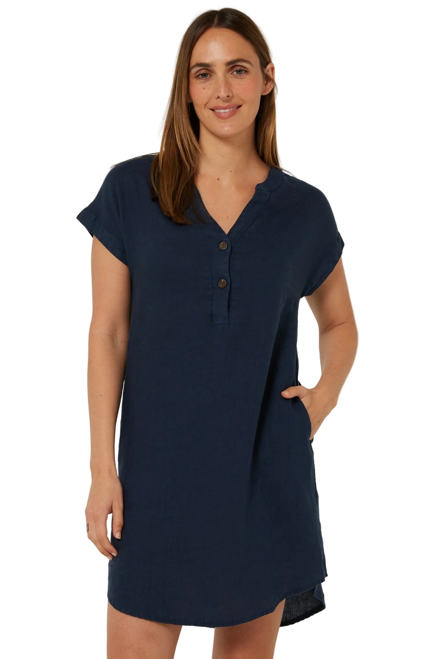 Pilbara Womens Alina Linen Cap Sleeved Dress