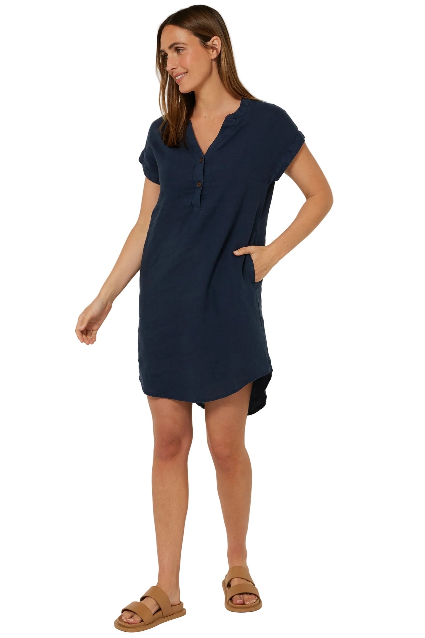 Pilbara Womens Alina Linen Cap Sleeved Dress