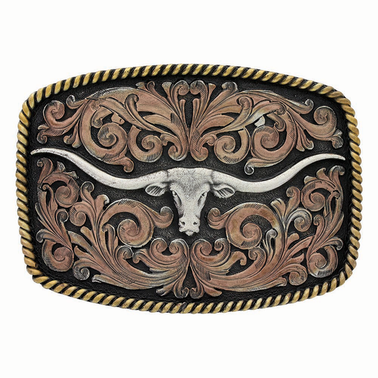 Montana Silversmiths Tri-Color Texas Longhorn Attitude Buckle