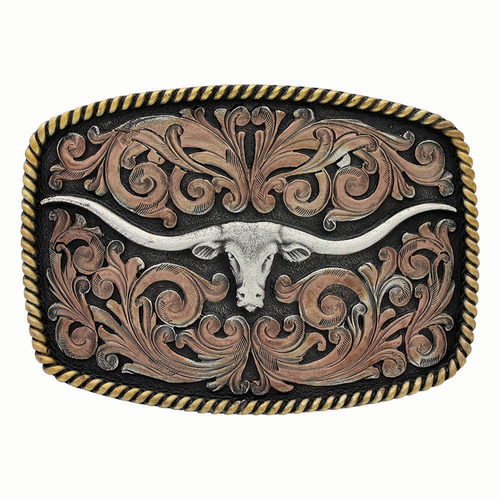 Montana Silversmiths Tri-Color Texas Longhorn Attitude Buckle