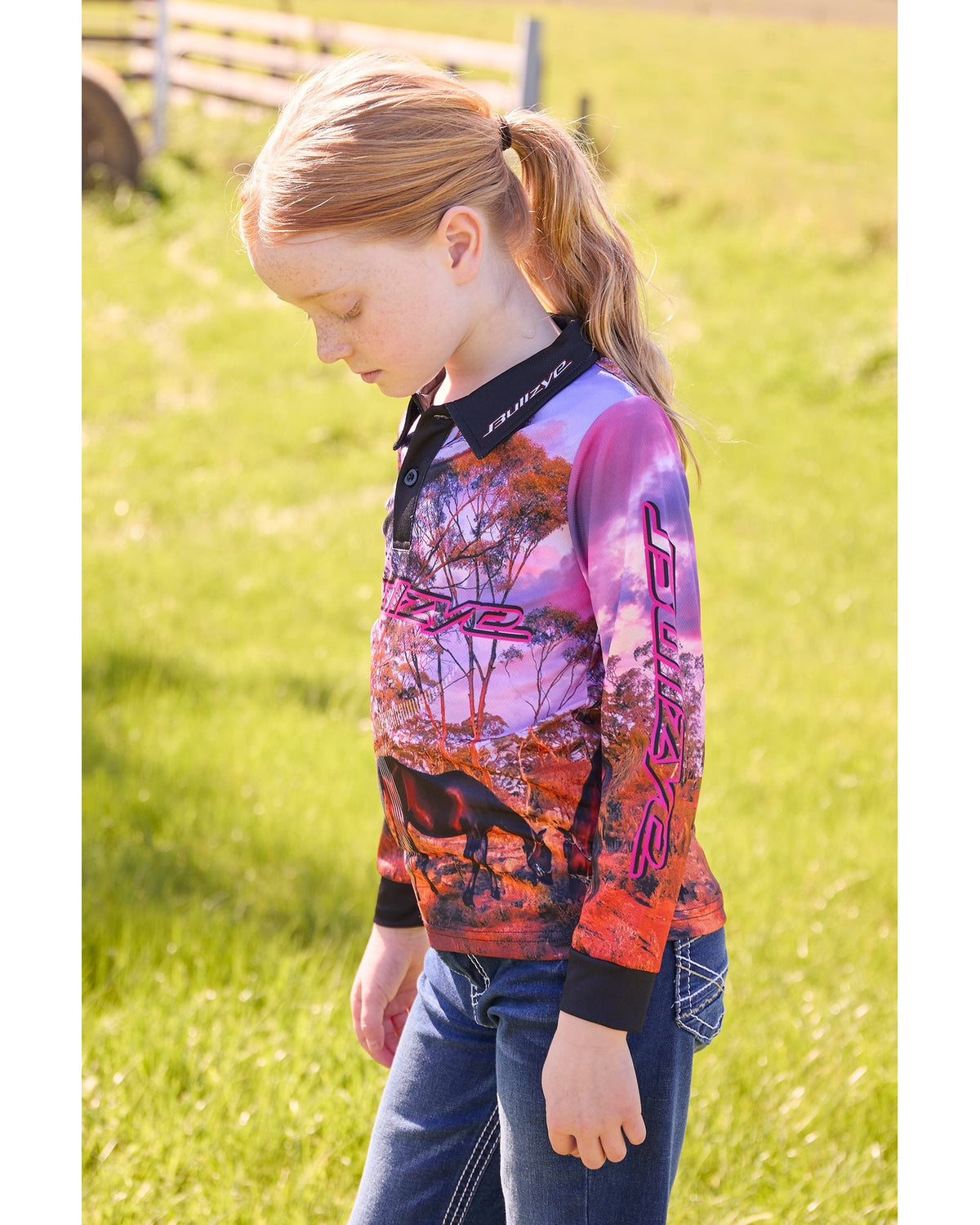 Bullzye Girls Grazing Horse Long Sleeve Tee